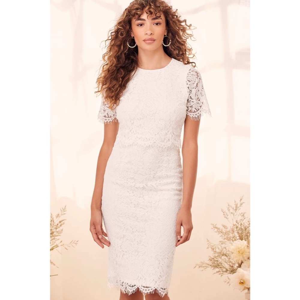 Lulus Devotion White Lace Short Sleeve Midi Dress - Small